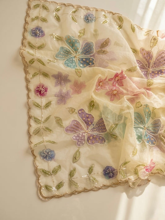 Hand Painted Organza Dupatta – Floral Lightweight Elegance