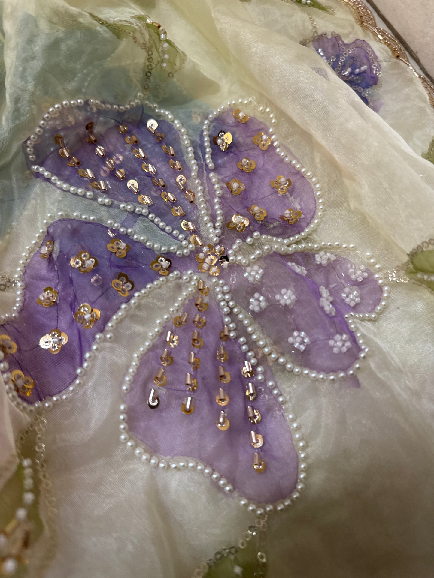 Hand Painted Organza Dupatta – Floral Lightweight Elegance