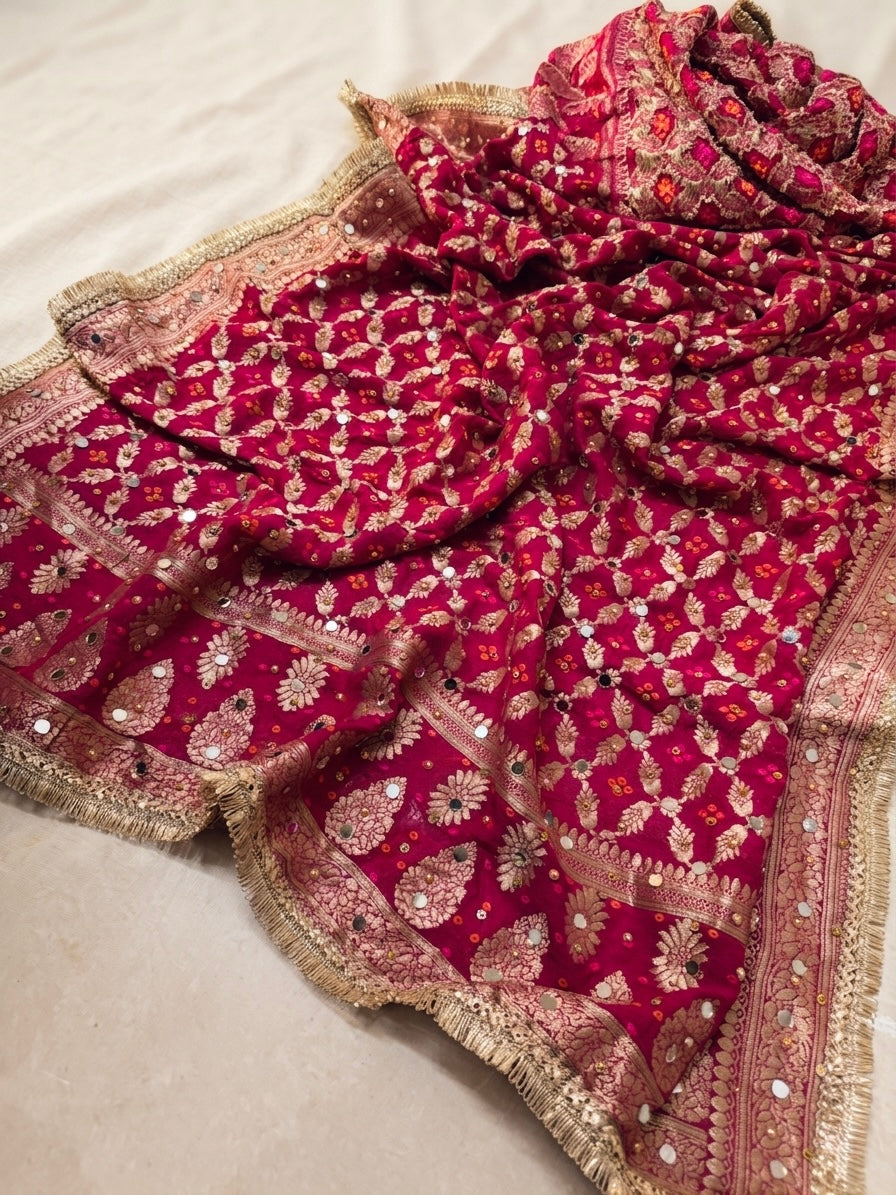 Pink Banarasi Mirror Work Dupatta in Georgette – Bridal & Festive Wear