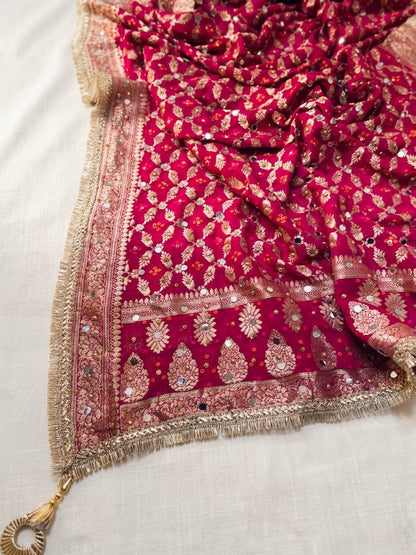 Pink Banarasi Mirror Work Dupatta in Georgette – Bridal & Festive Wear