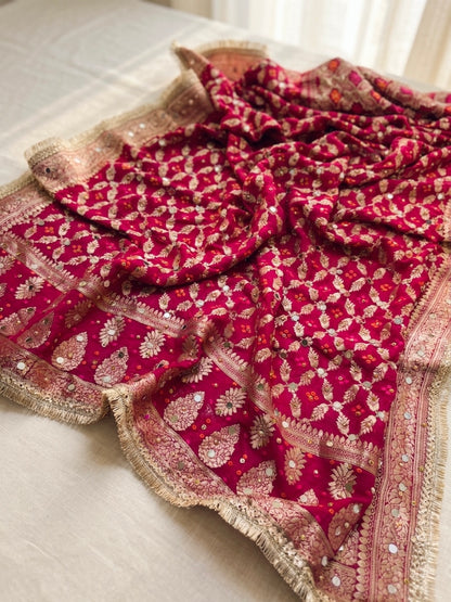 Pink Banarasi Mirror Work Dupatta in Georgette – Bridal & Festive Wear