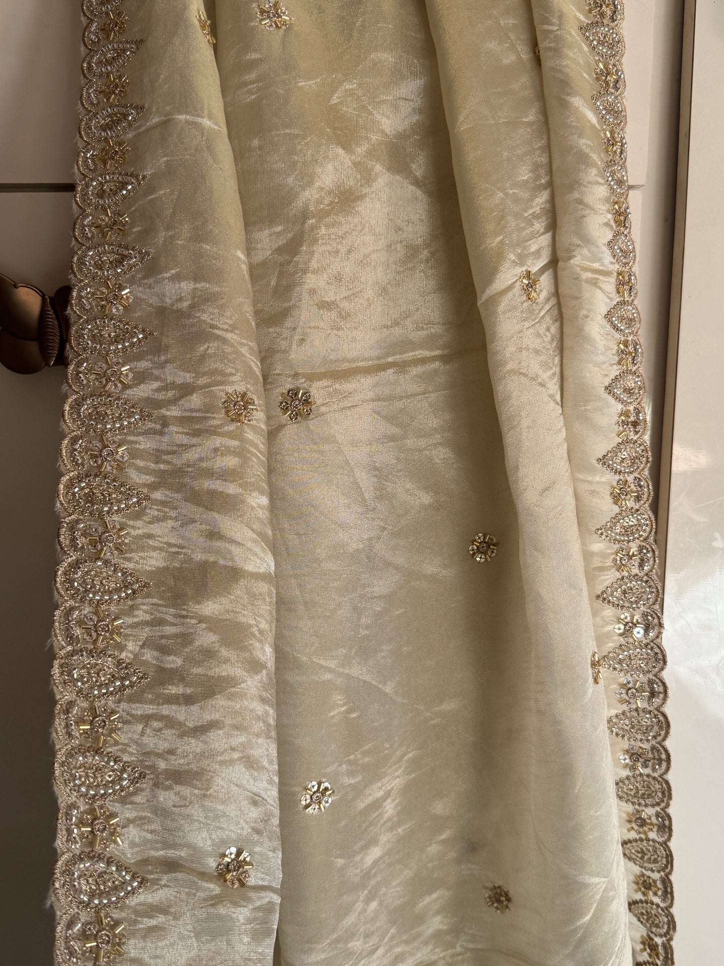 Premium Golden Tissue Dupatta with Beads & Sequins Work | Bridal Festive Wear