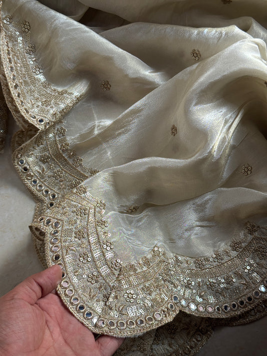 Tissue Cutwork Mirror Work Dupatta