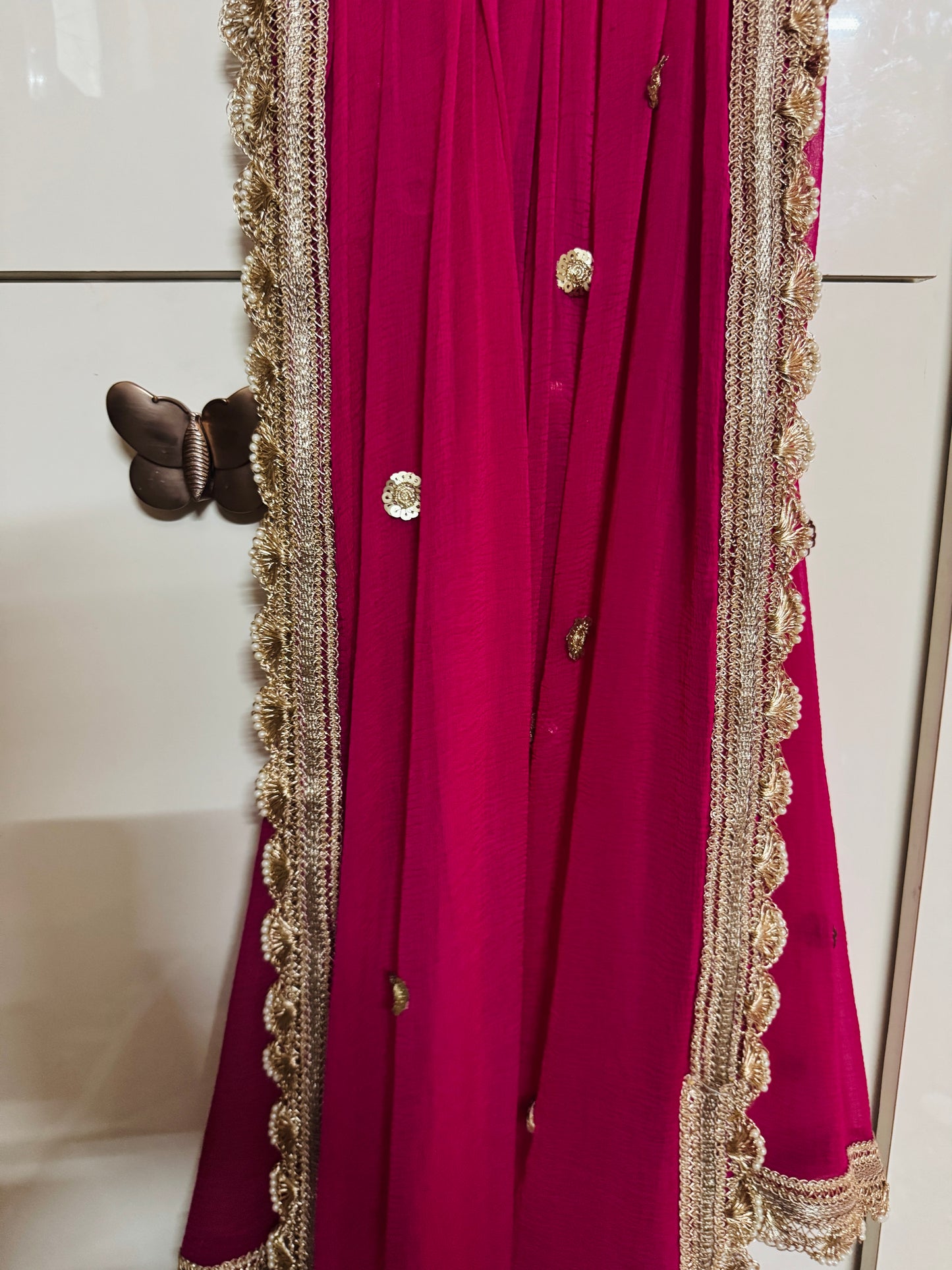 Pink Chiffon Dupatta with Elegant Cutwork Border