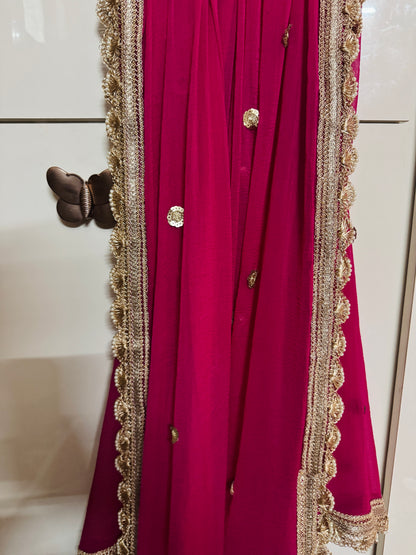 Pink Chiffon Dupatta with Elegant Cutwork Border