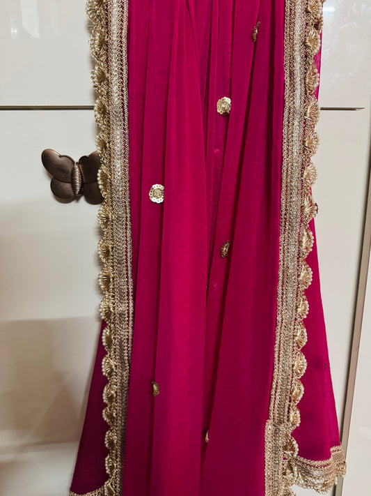 Pink Chiffon Dupatta with Elegant Cutwork Border