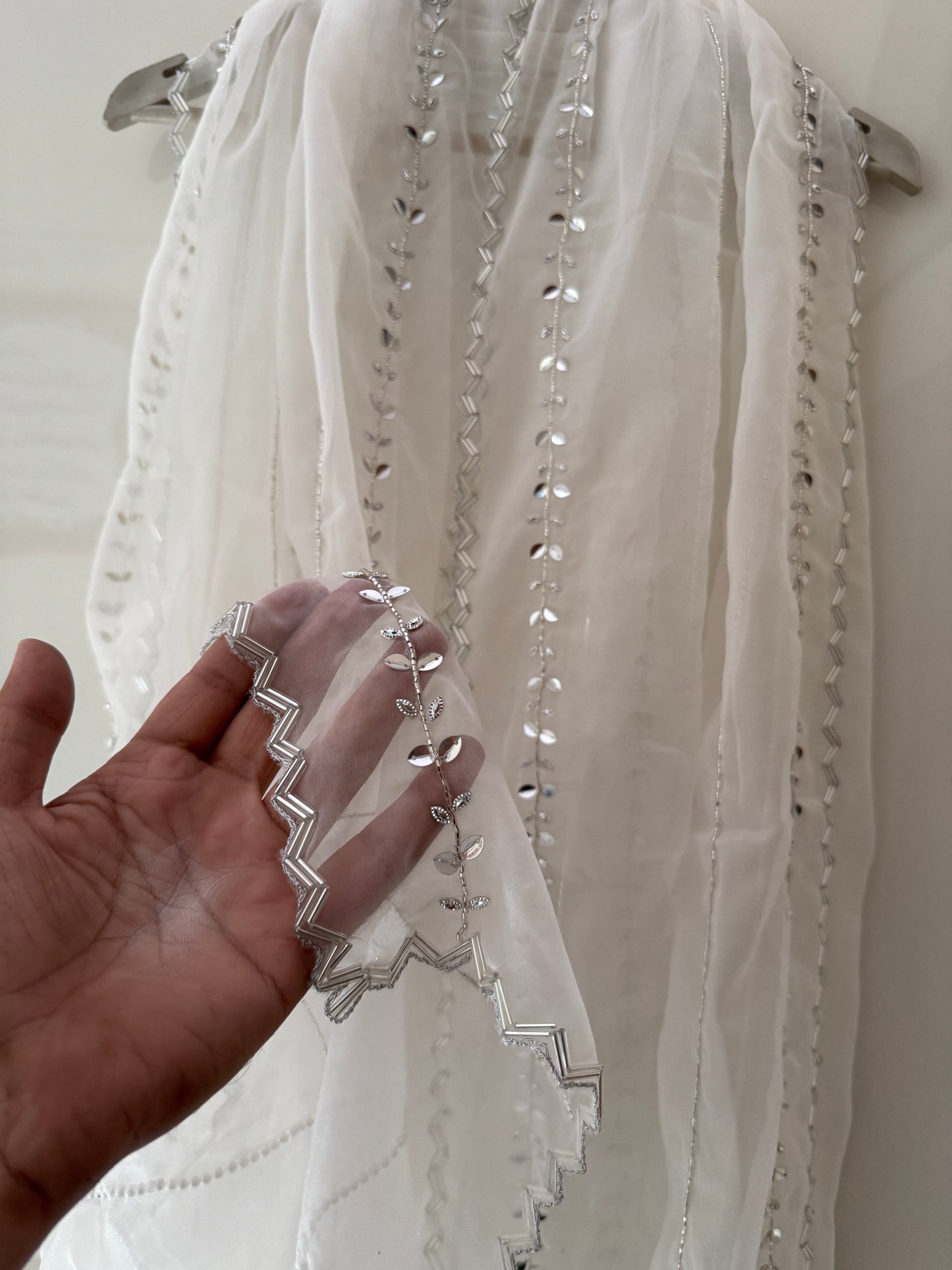 White Organza Hand-Embroidered Dupatta | Lightweight Bridal Scarf | Indian Ethnic Stole