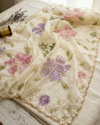 Handpainted Floral Organza Dupatta | Premium Indian Ethnic Wear