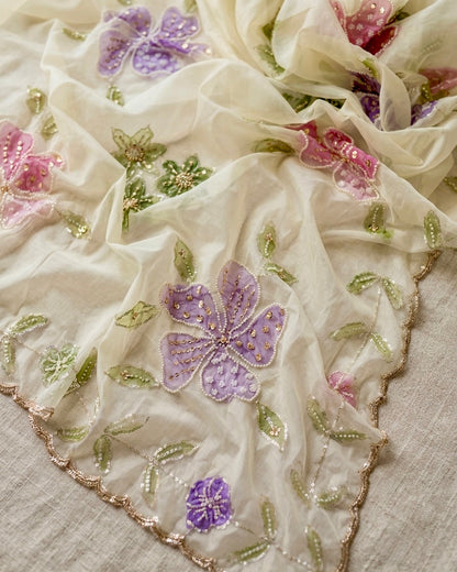 Handpainted Floral Organza Dupatta | Premium Indian Ethnic Wear