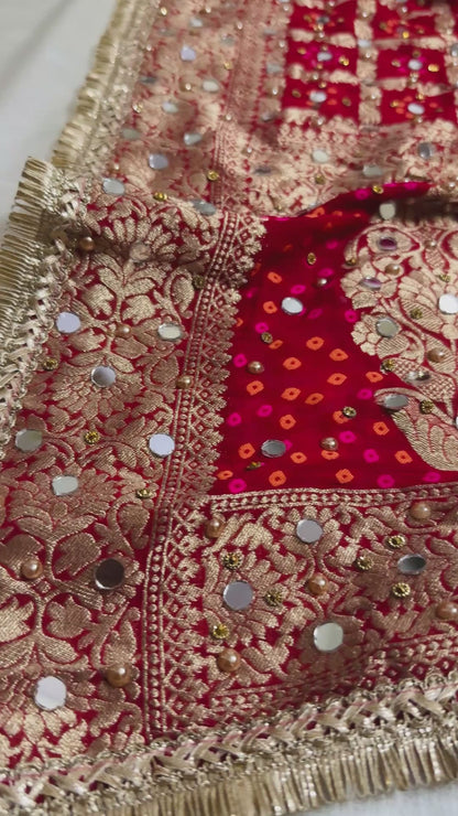 Red Banarasi Georgette Bridal Dupatta with Mirror Work