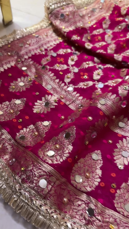 Pink Banarasi Mirror Work Dupatta in Georgette – Bridal & Festive Wear