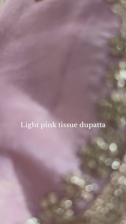 Pink Tissue Dupatta with Zari & Mirror Work – 2.5 Meter Elegant Partywear Dupatta for Women