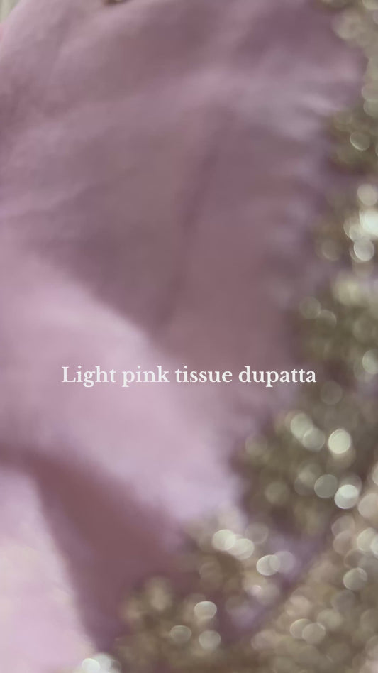 Pink Tissue Dupatta with Zari & Mirror Work – 2.5 Meter Elegant Partywear Dupatta for Women