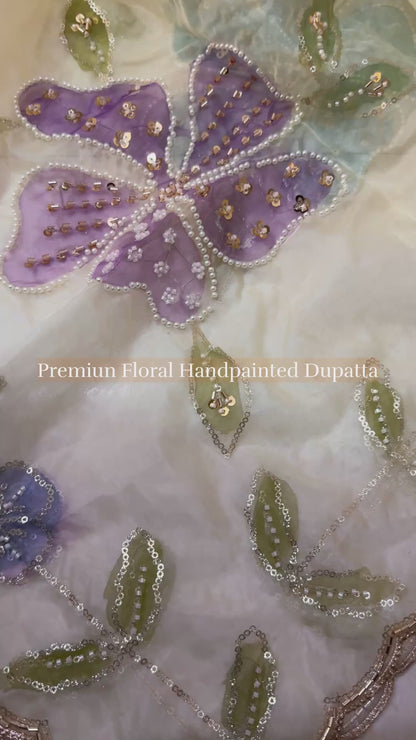 Hand Painted Organza Dupatta – Floral Lightweight Elegance