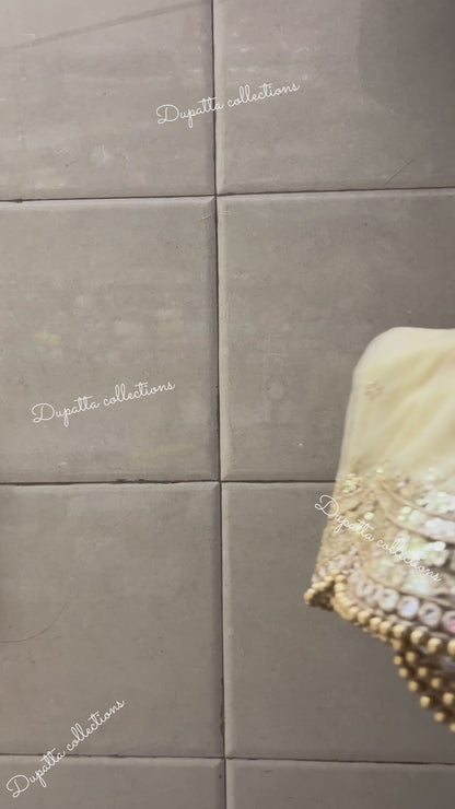 Golden Bridal Net Dupatta with Zari & Mirror Work