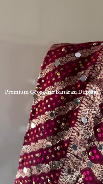 Maroon Banarasi Georgette Dupatta with Mirror & Stone Work – Festive & Wedding Wear
