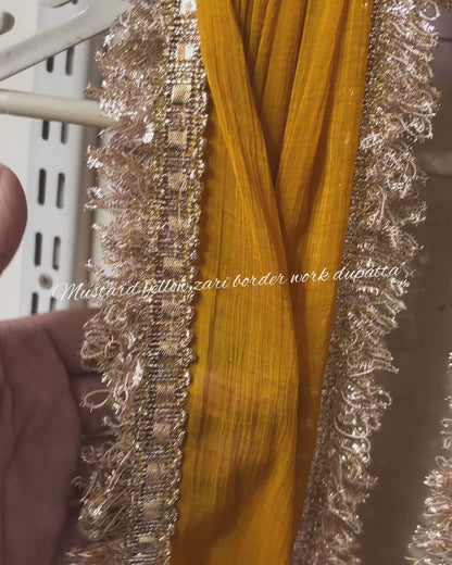 Mustard Yellow Zari Border Dupatta | Traditional Indian Ethnic Dupatta