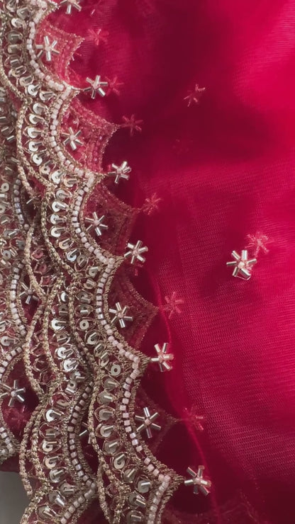 Maroon Net Bridal Dupatta with Beads Work – Wedding Wear